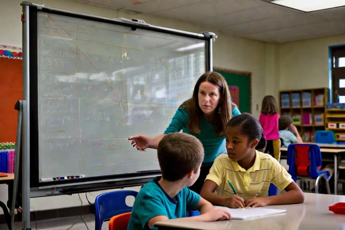 Teacher collaborating with students